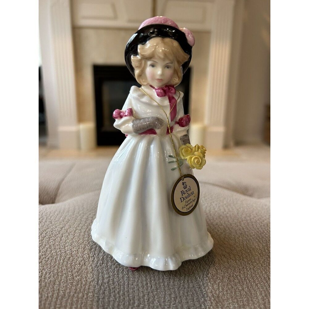 Vintage Royal Doulton HN 3047 Sharon Porcelain Figurine Lady Yellow Rose Flowers